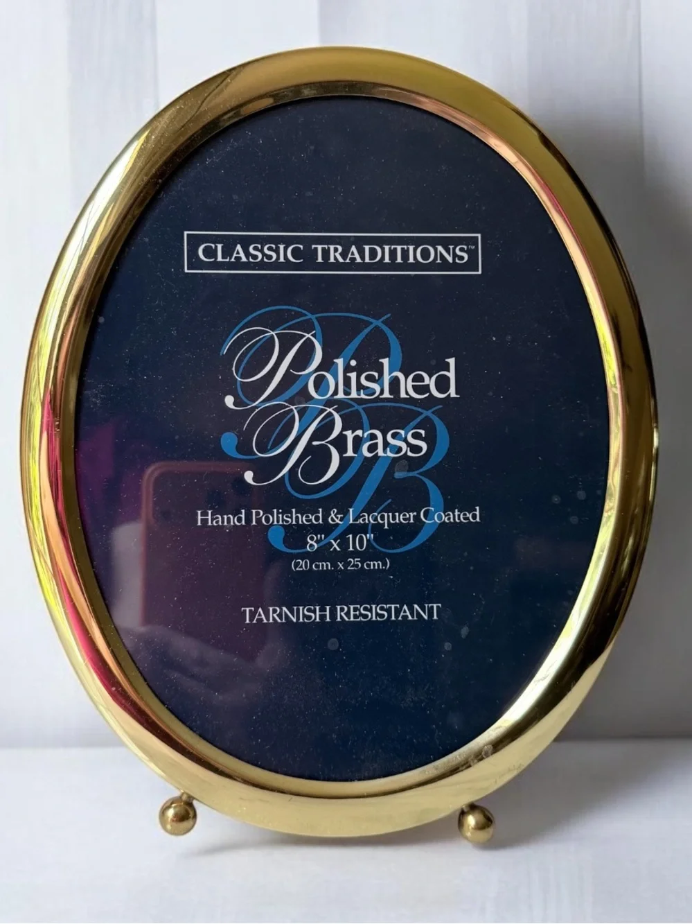 Vintage Polished Brass oval Picture Frame with feet 8”x10”